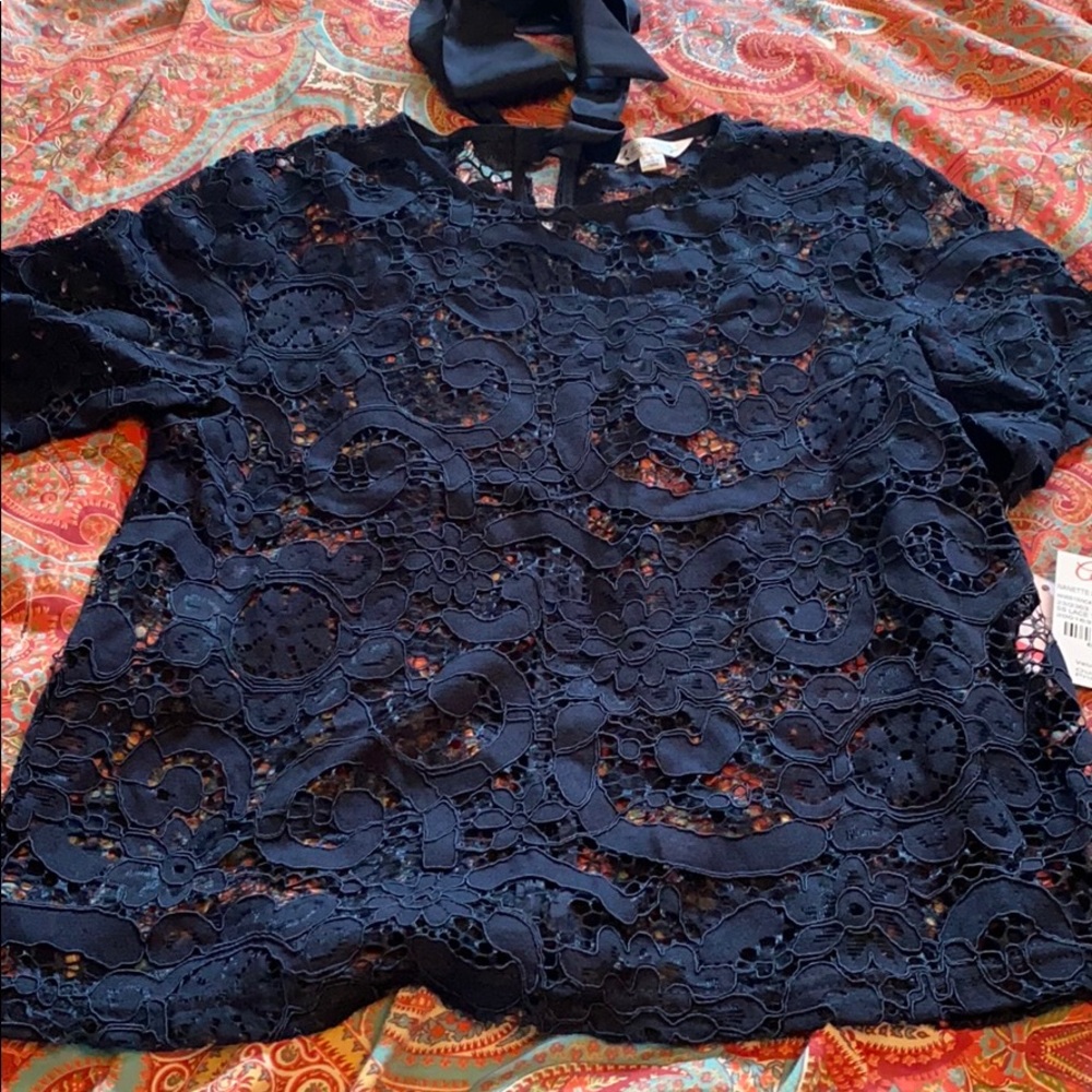 Nanette Lepore lace short sleeve top size XS